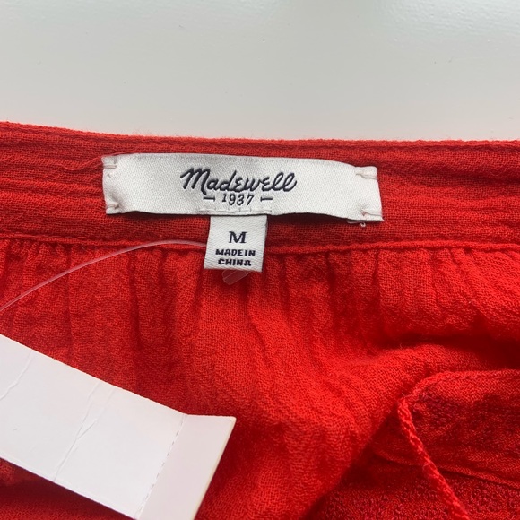 - Madewell red embroidered oversized boho top, NWT, sz M - Picture 2 of 6